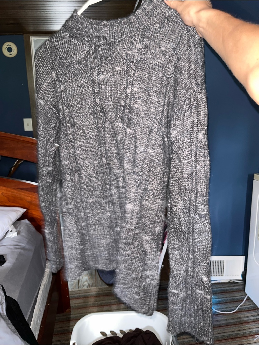 American Eagle Outfitters Gray Marled Cable Crewneck Sweater